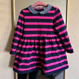 COPY - Baby Gap Pink Navy Striped Preppy Dress with Chambray Peter Pan Collar S…